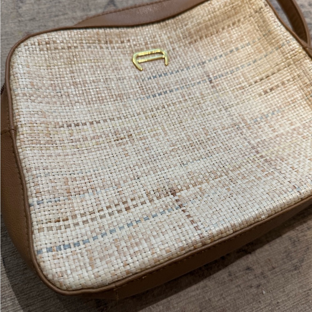 Etienne Aigner Tan and Cream Crossbody Bag with Woven Texture